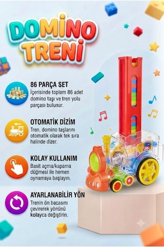 Domino Tren Yön Verilebilir Şeffaf Dişli Otomatik 86 Parça 16 Cm Işıklı Ve Müzikli Oyuncak Tren
