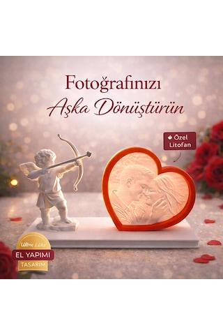 Aşk Meleği Kalp Lithophane Lamba Kişiye Özel Fotoğraflı Romantik 3d Anı Işığı Çok Rekli - Beyaz