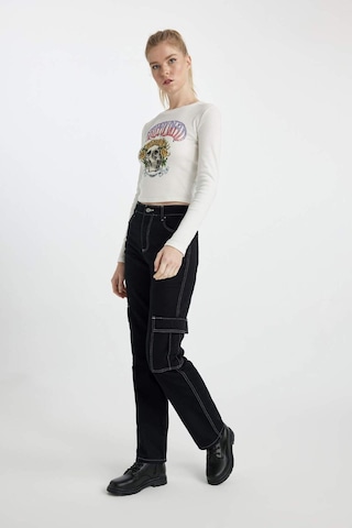 DeFacto Coool Straight Fit Gabardin Pantolon Kargo Cepli Yüksek Bel B0458AX23AUBK27 Siyah