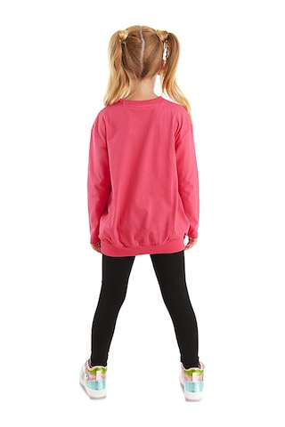 Denokids Kanka Kediler Kız Çocuk Pembe T-shirt Siyah Tayt Takım Pembe - Siyah