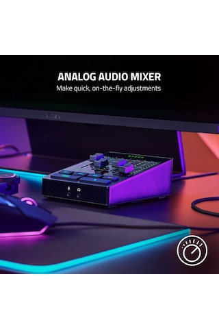 Razer Audio Mixer - Xlr, 3,5 Mm Ve Optik Girişe Sahip Usb Ses Arabirimi - Sessiz Düğmeli 4 Kanallı Arabirim - Tak Ve Çalıştır Siyah