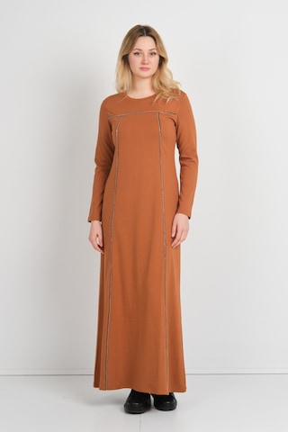 Sistas Kadın Parlak Taş Detaylı Uzun Kollu Çift Cepli Elbise 23824 Kiremit Kiremit