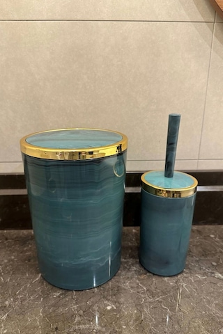 Makri Home Banyo Seti 5'li,akrilik-çöpkovası,wc Fırçalık,sıvı Sabunluk,diş Fırçalık,el Sabunluk,gold Renk Detay Yeşil