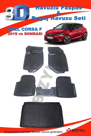 Opel Corsa F 2019+ 3D Havuzlu Paspas ve Bagaj Havuzu Bizymo Set Siyah