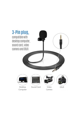 Reedark "mini Klipsli Lavalier Mikrofon - 3 Metre Kablo, Canlı Yayın & Kayıt İçin, Bilgisayar/kamera Uyumlu"