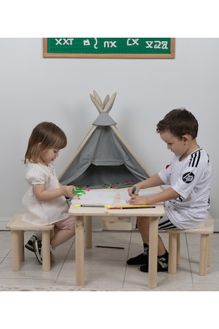 Montessori Çocuk Aktivite Masası Seti - Boyasız, Naturel