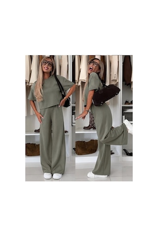 Butik İstanbul Kadın Kısa Kollu Bisiklet Yakalı Modal Bluz Ve Pantolon Ikili Takım Yeşil