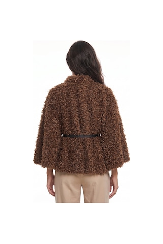 Onloox Kadın Kahverengi Kahverengi Yumuşak Dokulu Polyester Kumaş Belden Kemer Detaylı Peluş Panço