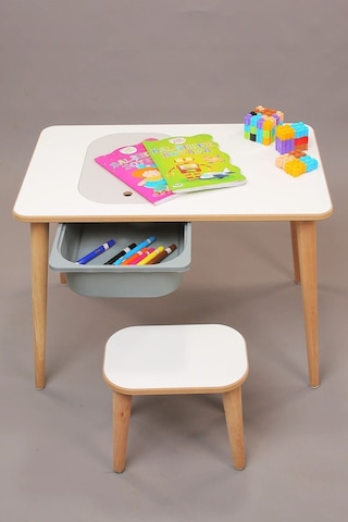Moniev Çocuk Oyun Etkinlik Çalışma Masası Aktivite Gri Tabureli Gri