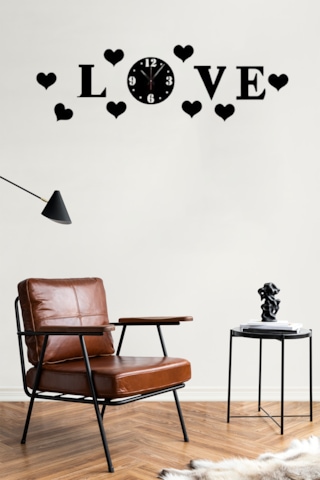 Love Ahşap Duvar Saati Dekorasyon Seti