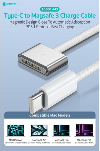 Delux Serisi Coteci Apple MacBook Uyumlu Type-c To Magsafe 3 Hızlı Şarj Kablosu Kolaylık Pratik Masa