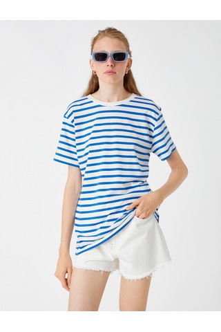 Koton Oversize Basic Tişört Mavi Çizgili 2spk10001uk Mavi