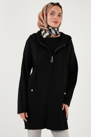 Lela Modest Regular Fit Kapüşonlu Tesettür Triko Bayan Hırka 4616176 Siyah