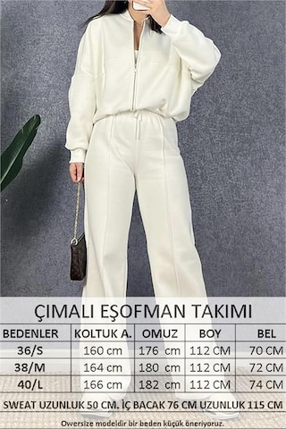 Neşeli Butik Kadın Fermuarlı 3 İplik Eşofman Takımı Nb0018 - Ekru Ekru