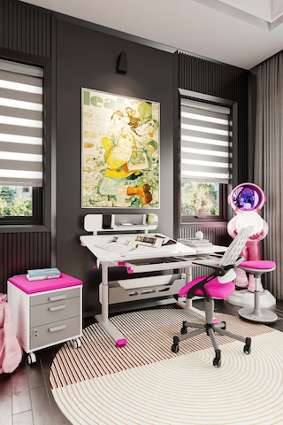 Creo Mobili Yükseklik Ve Eğim Ayarlı, Vega Premium Bilgisayar Ve Çalışma Masası Takımı Beyaz/fuşya Gri