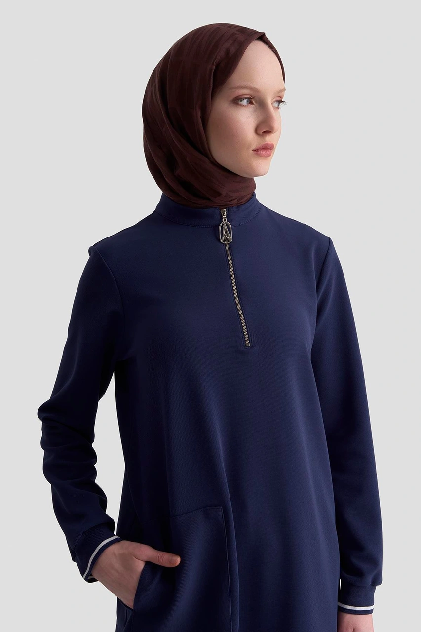 Armine Trend Kolları Ribanalı Yarım Fermuarlı Tunik Lacivert 25kt443 Lacivert