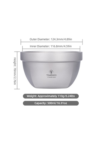 Tomshoo Ultralight Ti Çift Katmanlı Kase Açık Kamp Piknik Pirinç Gümüş