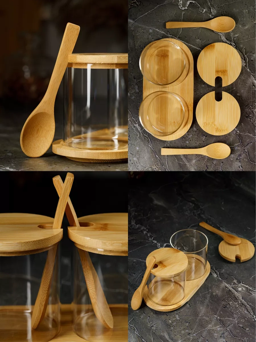 Homehoud Şekerlik Ve Tuzluk Kaşıklı Set Kahverengi İle Birlikte 188900137 Beyaz