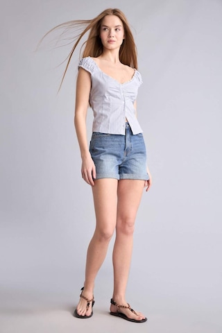 Defacto %100 Pamuk Mom Fıt Yüksek Bel Crop Fit Jean Şort H0596ax26hsnm34 Mavi-nm34