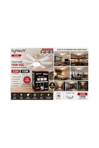 Lightech 110w Pervaneli Fanlı Led Ampul Kumandalı E27 3 Renk 6 Kanat 52cm Dim Edilebilir 1 Ad