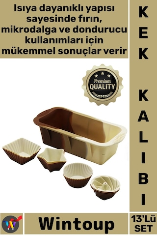 Kalıp Isıya Dayanıklı Yapışmaz Mutfak Pasta Sunum Fırın Silikon Muffin Baton Kek Kalıbı Seti 13'lü Çok Renkli