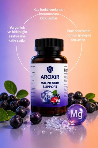 Aroxir Magnesium Support Günlük Destek Aronya Ve Magnezyum Taurat, Sitrat, Malat 60 Tablet