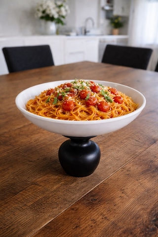 Justwood Macaroni Siyah Nar Ayaklı 22,5 Cm Melamin Servis Tabağı, Çukur Sunum Tabağı, Sunumluk, Kase Beyaz - Siyah