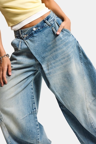 it's basic Kadın Kot Rengi 4s6-32 Süper Baggy Fit Kemer Detaylı Özel Tasarım Denim Jean Mavi