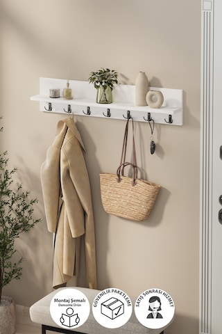 Bofigo Portmanto Duvar Askılığı Elbise Askılığı Yıldız Beyaz 91 Cm Beyaz
