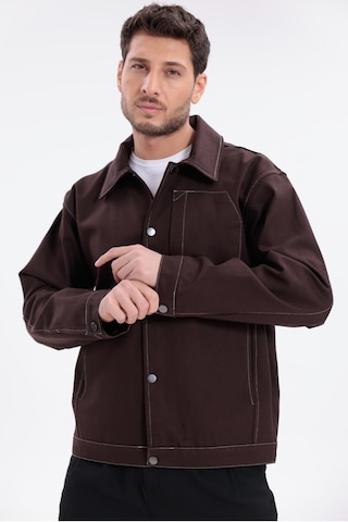 Erkek Dikiş Detaylı Oversize Gabardin Ceket - Mont-392 Kiremit