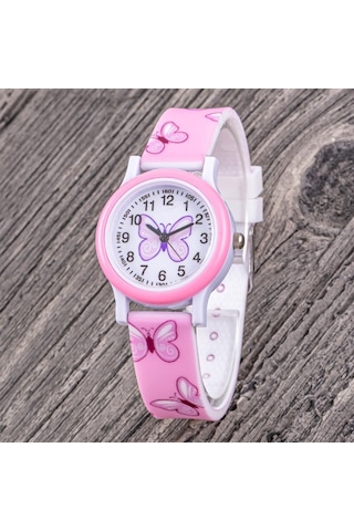 Pembe Kelebek Figürlü Analog Rakamlı Kız Çocuk Kol Saati St-304350