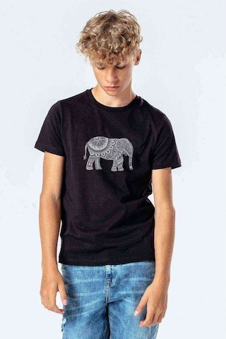 Mandala Fil Moi Baskılı Unisex Çocuk Siyah Tshirt