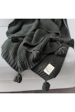 Coco Pirinç Örgü Ponponlu Triko Tv Battaniyesi Throw Koltuk Şalı (538861682)-130X170