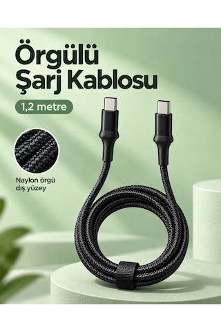 Type C To Type C Led Işıklı Şarj Kablosu 1,2 Metre Standart