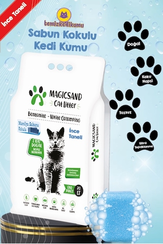 Magicsand Cat Litter Marsilya Sabun Kokulu İnce Topaklaşan Bentonit Kedi Kumu 20 L