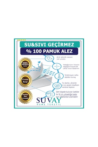 Suvay Su Sıvı Geçirmez Yatak Koruyucu Alez %100 Pamuk
