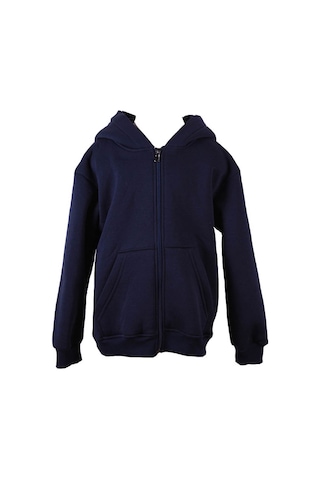 Trender Fermuarlı Kapüşonlu Hırka Lacivert Erkek Çocuk Sweatshirt 3 İp Şardonlu Basic Lacivert