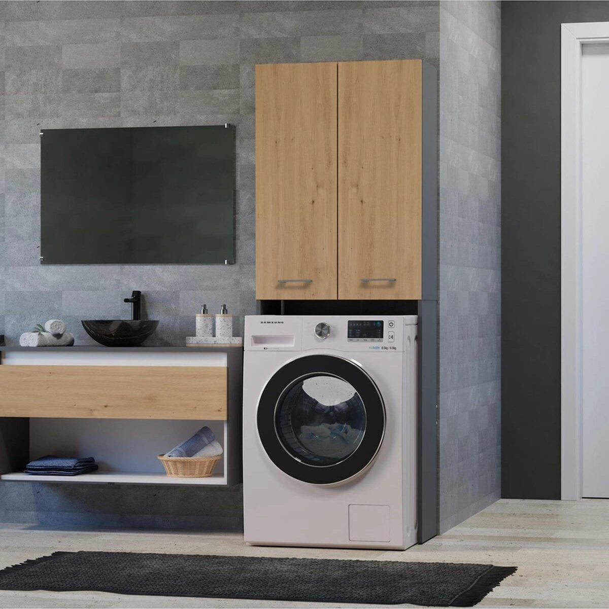 Ruken Banyo Dolabı-çok Amaçlı-çamaşır Makinesi Dolabı Antrasit