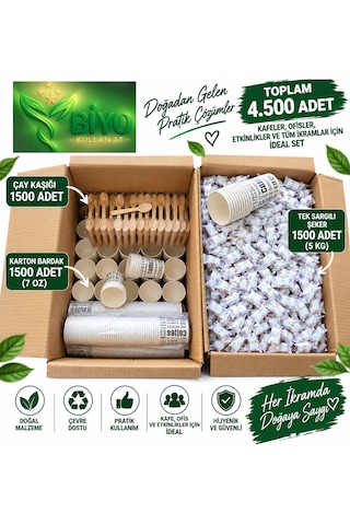 Karton Bardak Çay Kaşık Sargılı Şeker Süper Set 1500+1500+1500 Adet Diğer