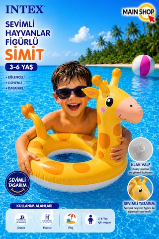 Mainshop Intex Hayvan Figürlü Çocuk Deniz Simidi 3-6 Yaş - Havuz Simidi M-59221