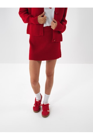 Kırmızı Doğal Yün Dokulu Regular Fit Etek 851069 Kırmızı