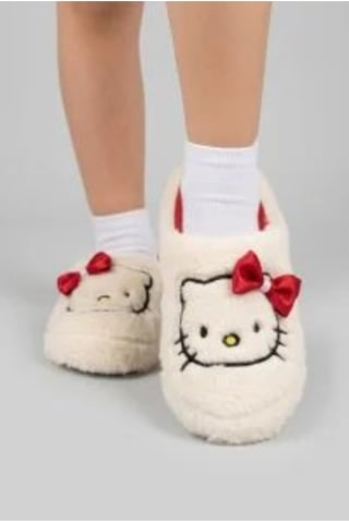Modafocus Kız Çocuk Kedi Figürlü Peluş Panduf - Beyaz Beyaz