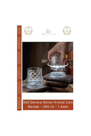 Bardak Lüks Tasarım Kokteyl Kesme Modern Sunum 360 Derece Dönen Bardak 280 Ml Kristal Cam - 1 Adet