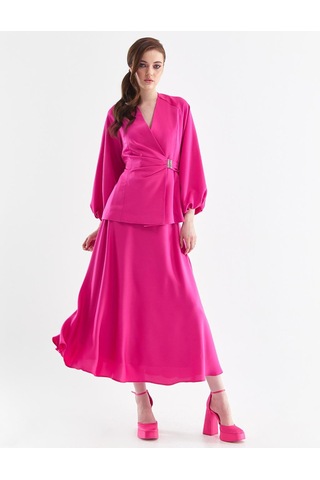 Balon Kol Kruvaze Bluz Etek Takım-fuşya FUŞYA