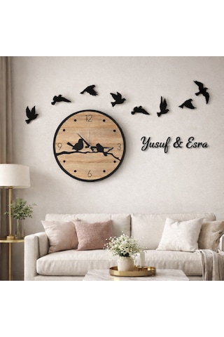 Salon Duvar Saati 40 Cm Kuşlar 8 Adettir Şık Kişiye Özel No 10018 Çok Renkli