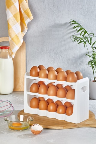 30 Bölmeli Yumurta Kutusu 3 Katlı Yumurtalık Buzdolabı Organizeri Saklama Kabı Süt Beyazı