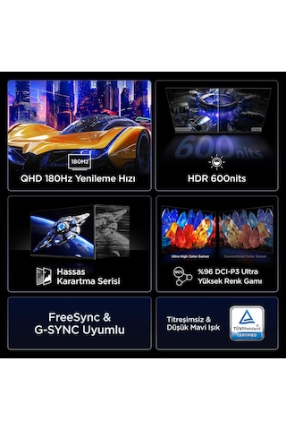 Tcl 32g64 Gaming Monitörü 32" 1ms 180hz Qhd 2k Qd-mini Led Oyuncu Monitörü Fast-hva, Freesync