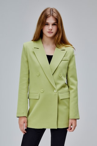 Açık Haki Regular Astarlı Kruvaze Kapama Dokuma Oversize Blazer Ceket Açık Haki
