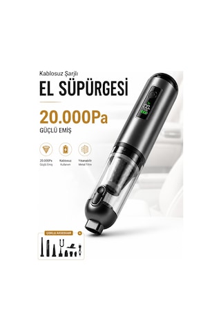 Şarjlı El Süpürgesi Kablosuz 20000pa Güçlü Emiş, Dijital Ekran, Type C 120w