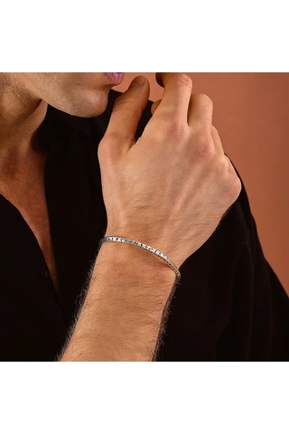 925 Ayar Gümüş Run Alfabeli Unısex Kelepçe Bileklik Gümüş